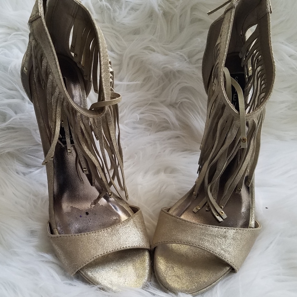 Shimmery gold grille heels